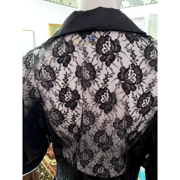 Vintage 90s Lily of France Sleep Shirt SMALL Jacquard Satin Lace Trim Nightgown - Picture 5 of 10